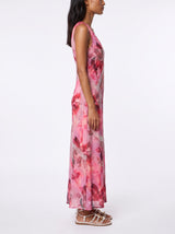Red Pink Flower Pearl Long Dress