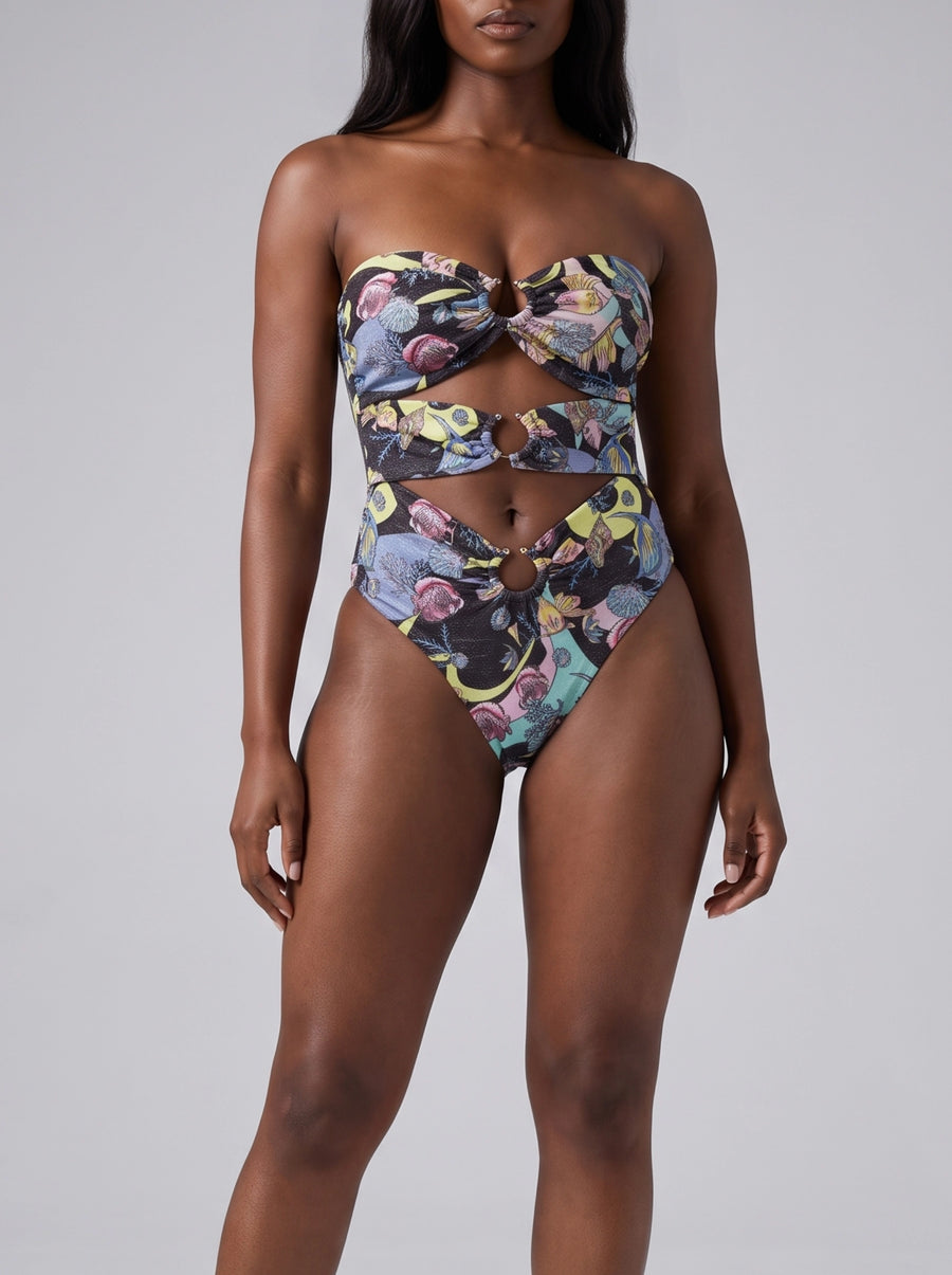 Black Abstract Cut-out Swimsuit