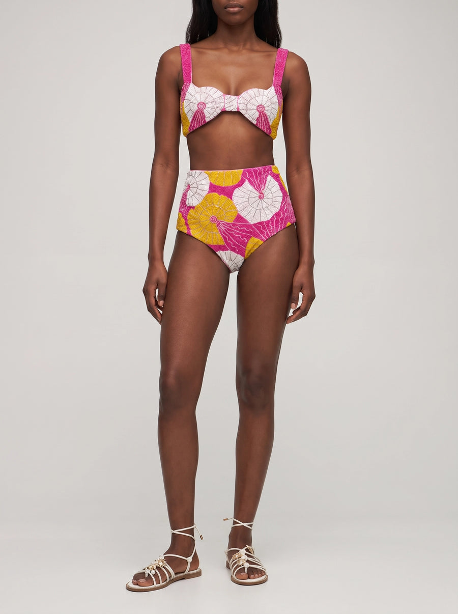 Oceanus x Zandra Rhodes Swirlshell Beaded Bikini Bottom Fuschia
