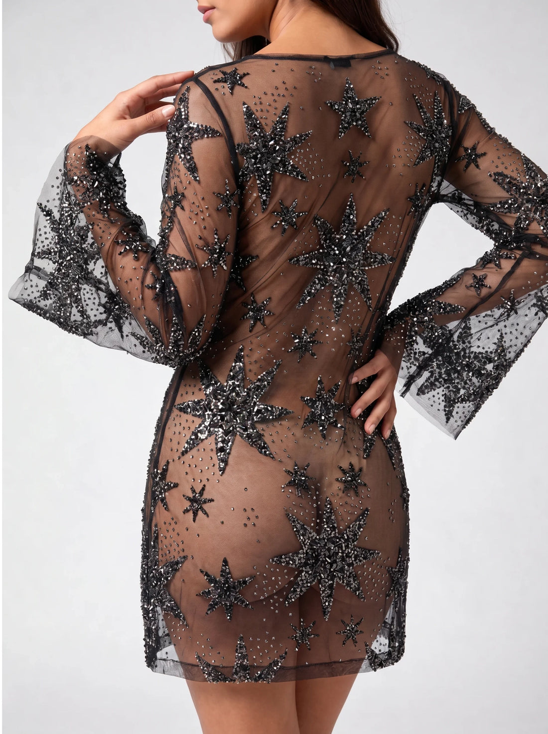 Deep Sea Nebula Sheer Black Mini Dress