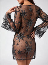 Deep Sea Nebula Sheer Black Mini Dress
