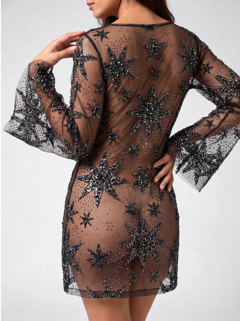 Deep Sea Nebula Sheer Black Mini Dress