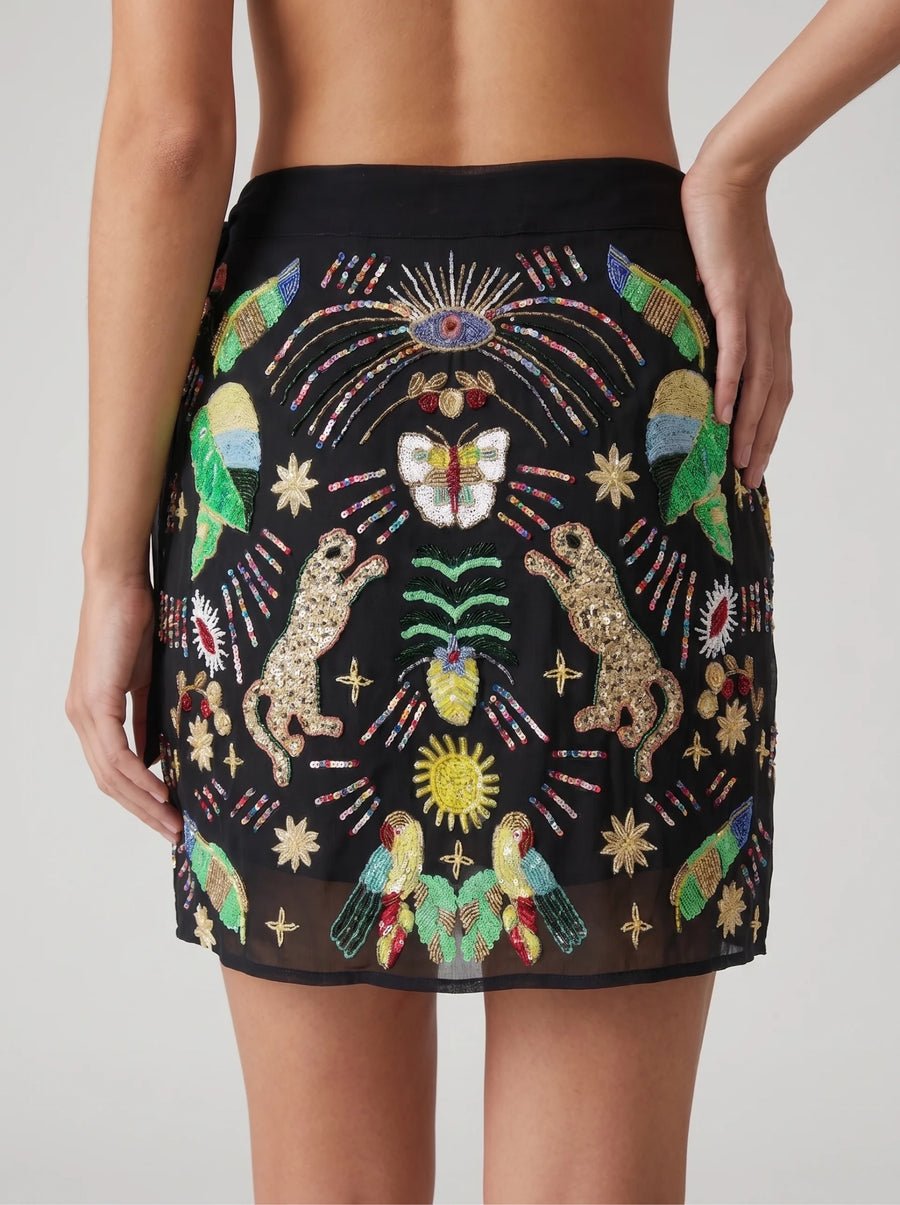 Aurelia Embroidered Luxury Black Sarong in Stock