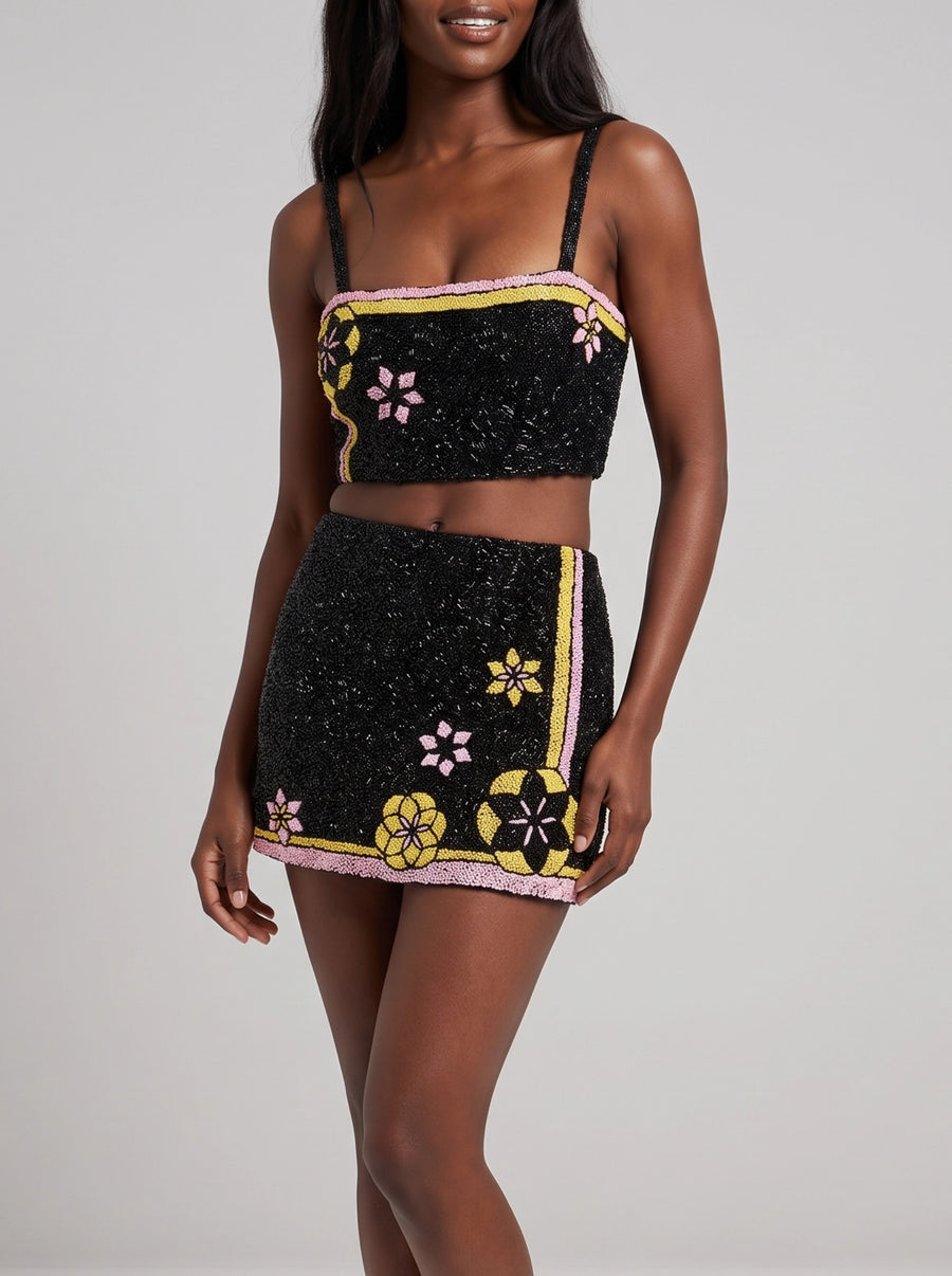 Mei Flattering Summer Luxe Co-ord Top - Black