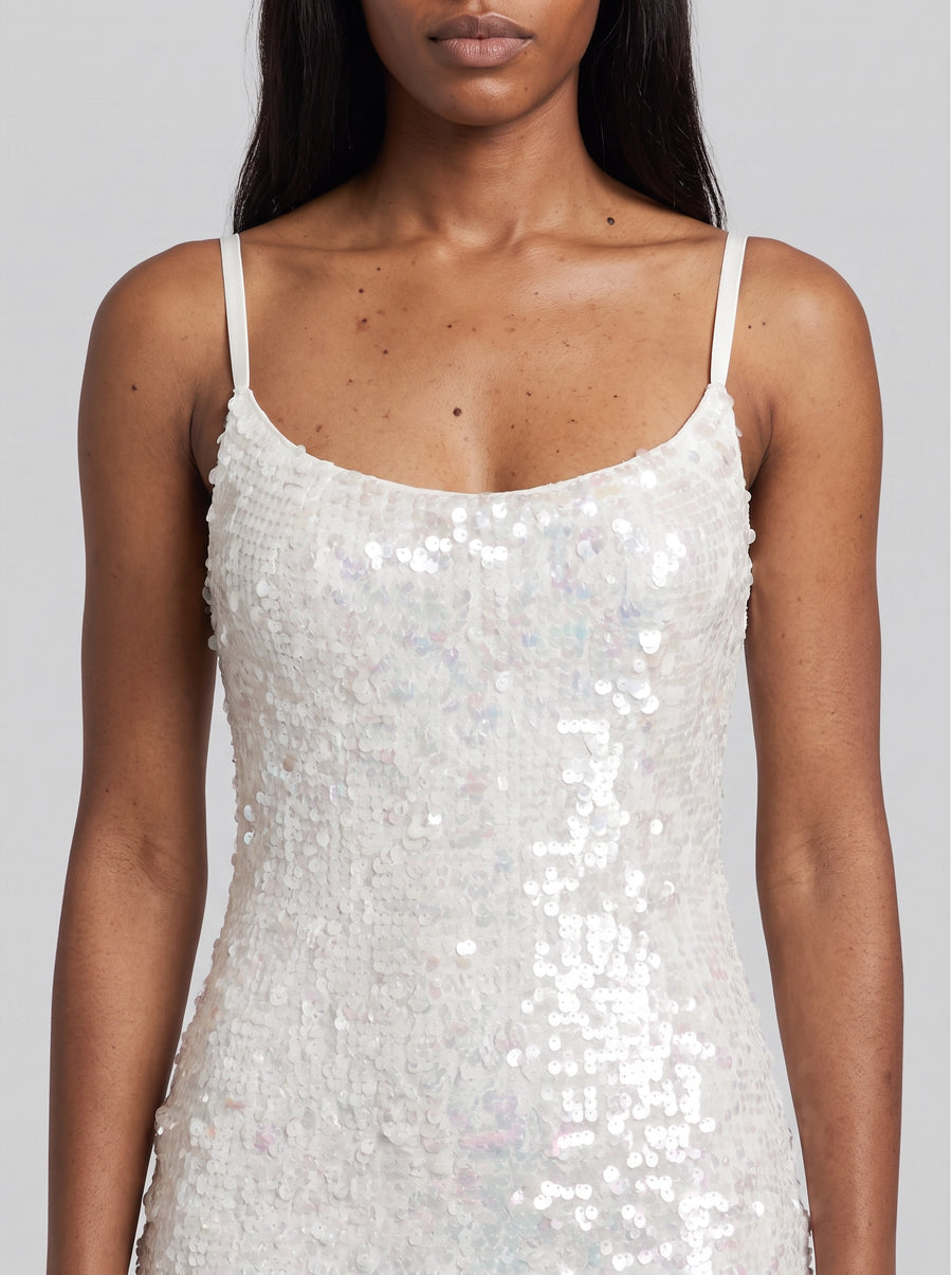 Sienna White Sequin Luxury Midi Dress