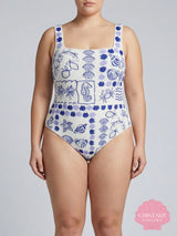 Marie Sea Dress White Blue beaded