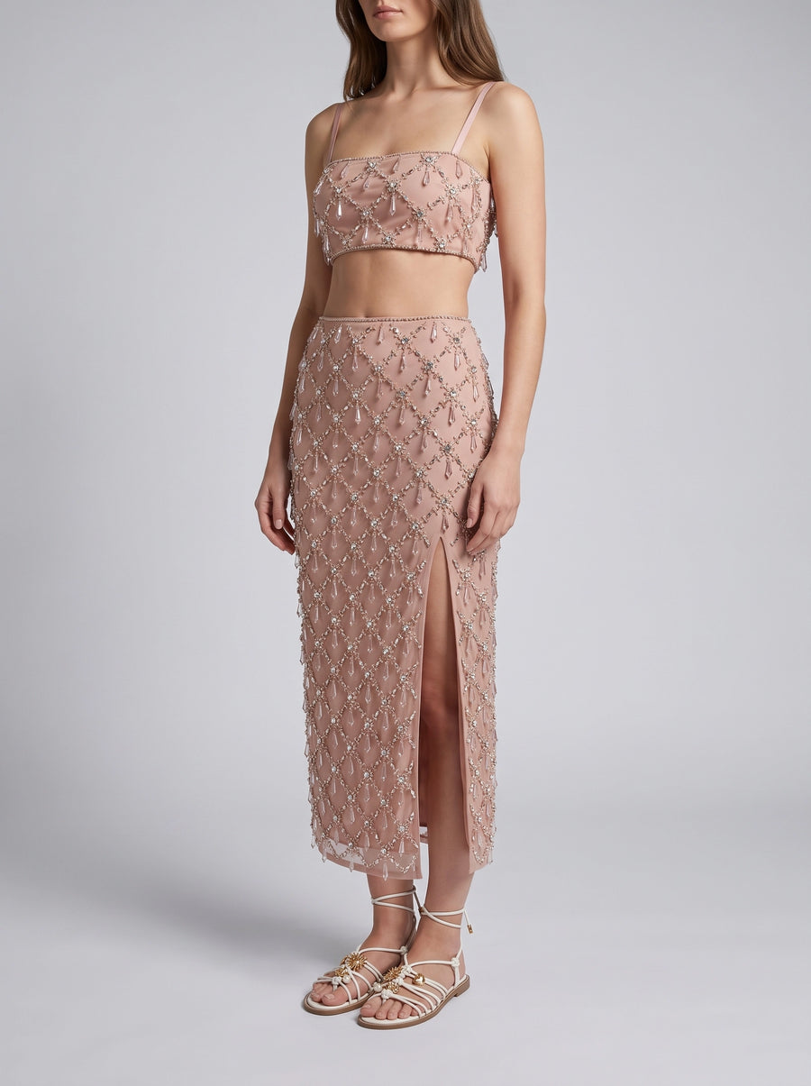 Calliope Luxury Crystal Co-Ord Skirt Nude