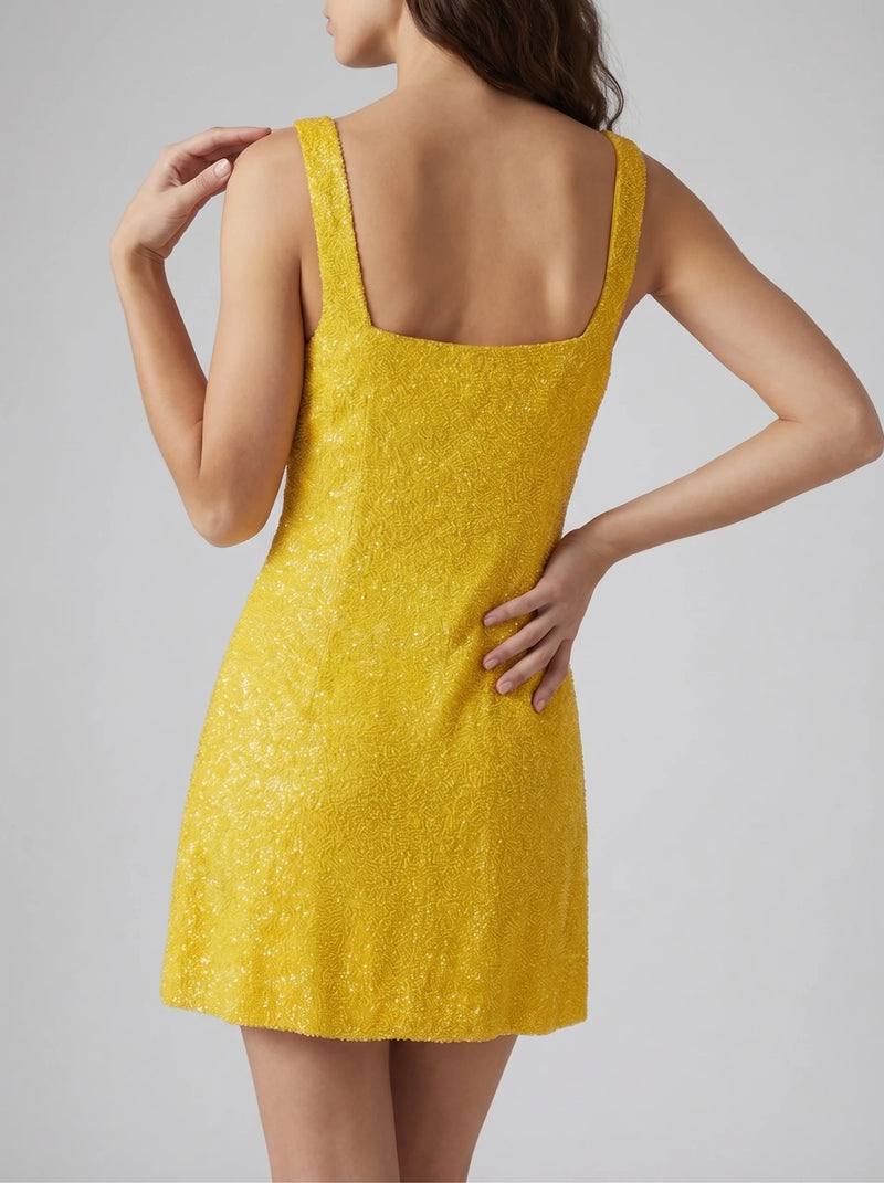St. Barth Hand-Beaded Crystal Dress Yellow in Stock