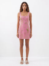Coastal Hand-Beaded Embroidery Mini Dress Pink