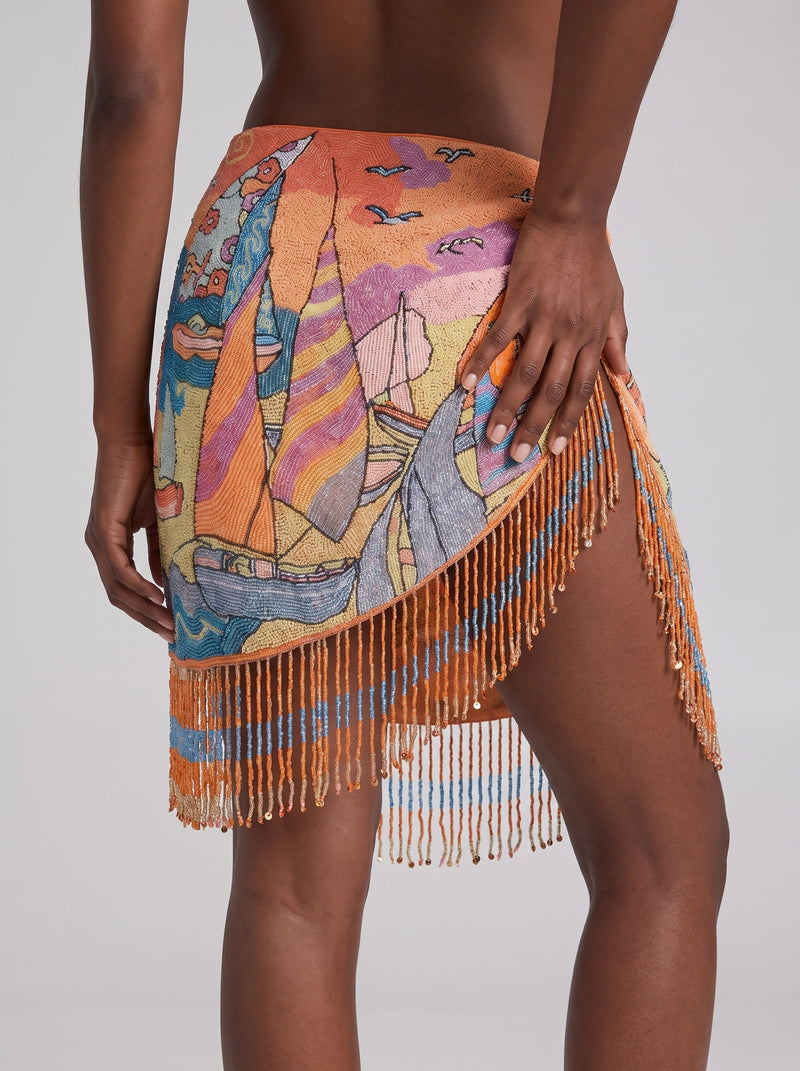 Ocean Boat Tasseled Orange Sarong