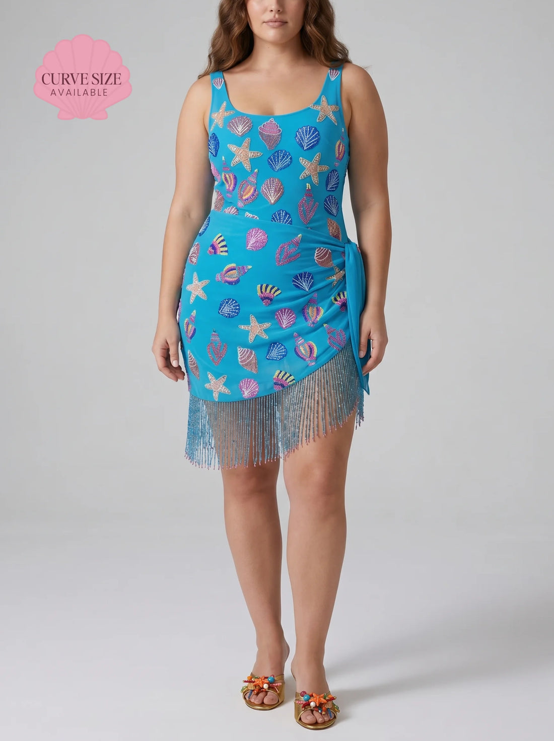 Curve Oceanic Blue Tasseled Mini Dress