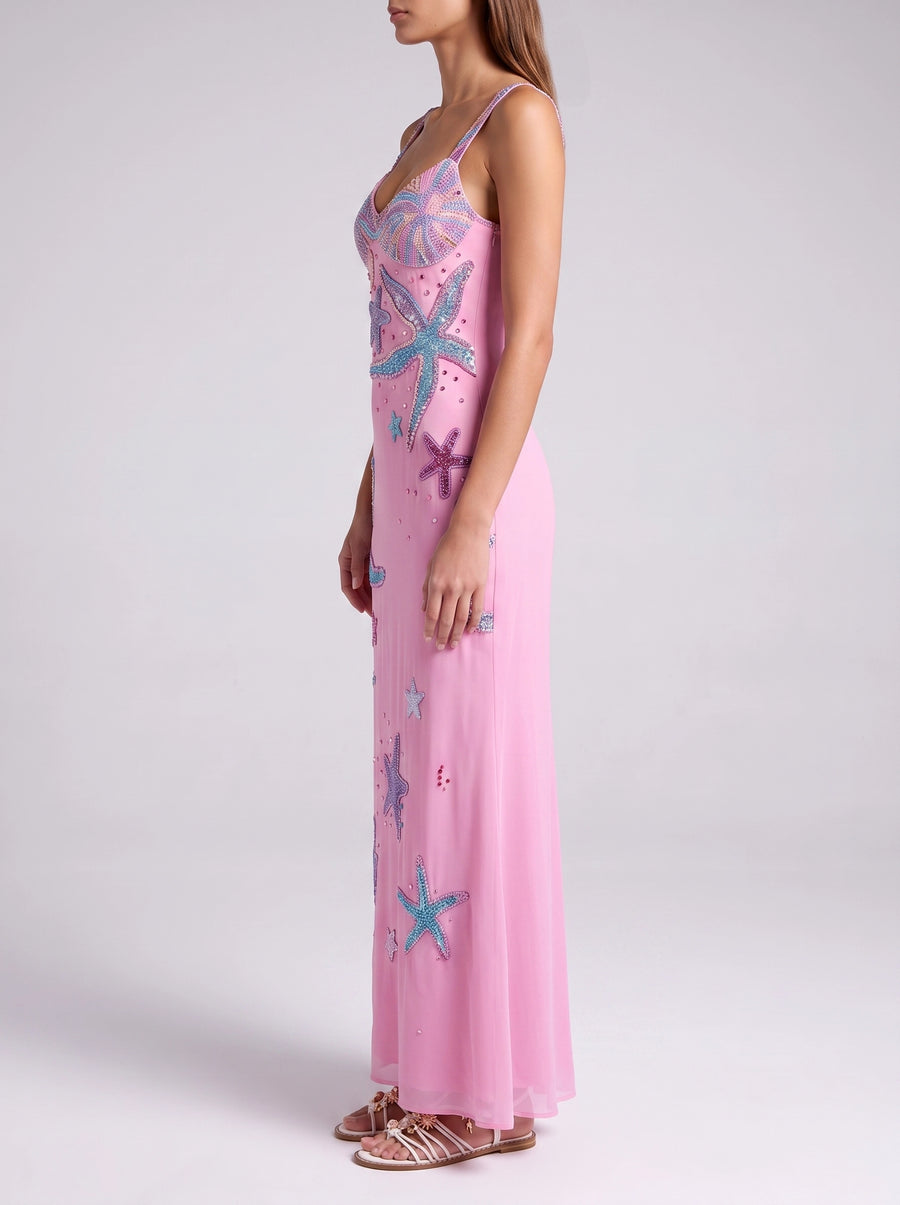 Crescent Shell Pink Long Dress in Stock