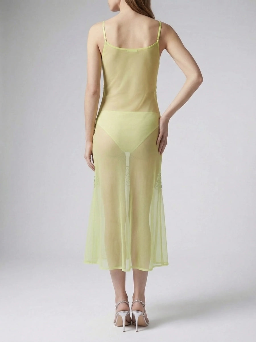 Shimmer Falls Sheer Green Midi Dress