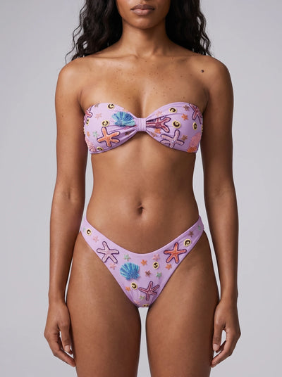 Quinn Clasp Closure Hand-Embroidery Bikini Top Lilac
