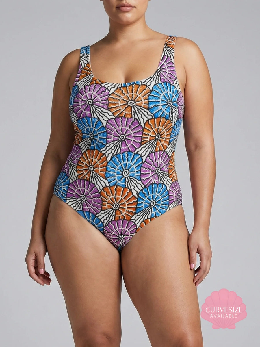 Oceanus x Zandra Rhodes Swirlshell Beaded One Piece in Multi