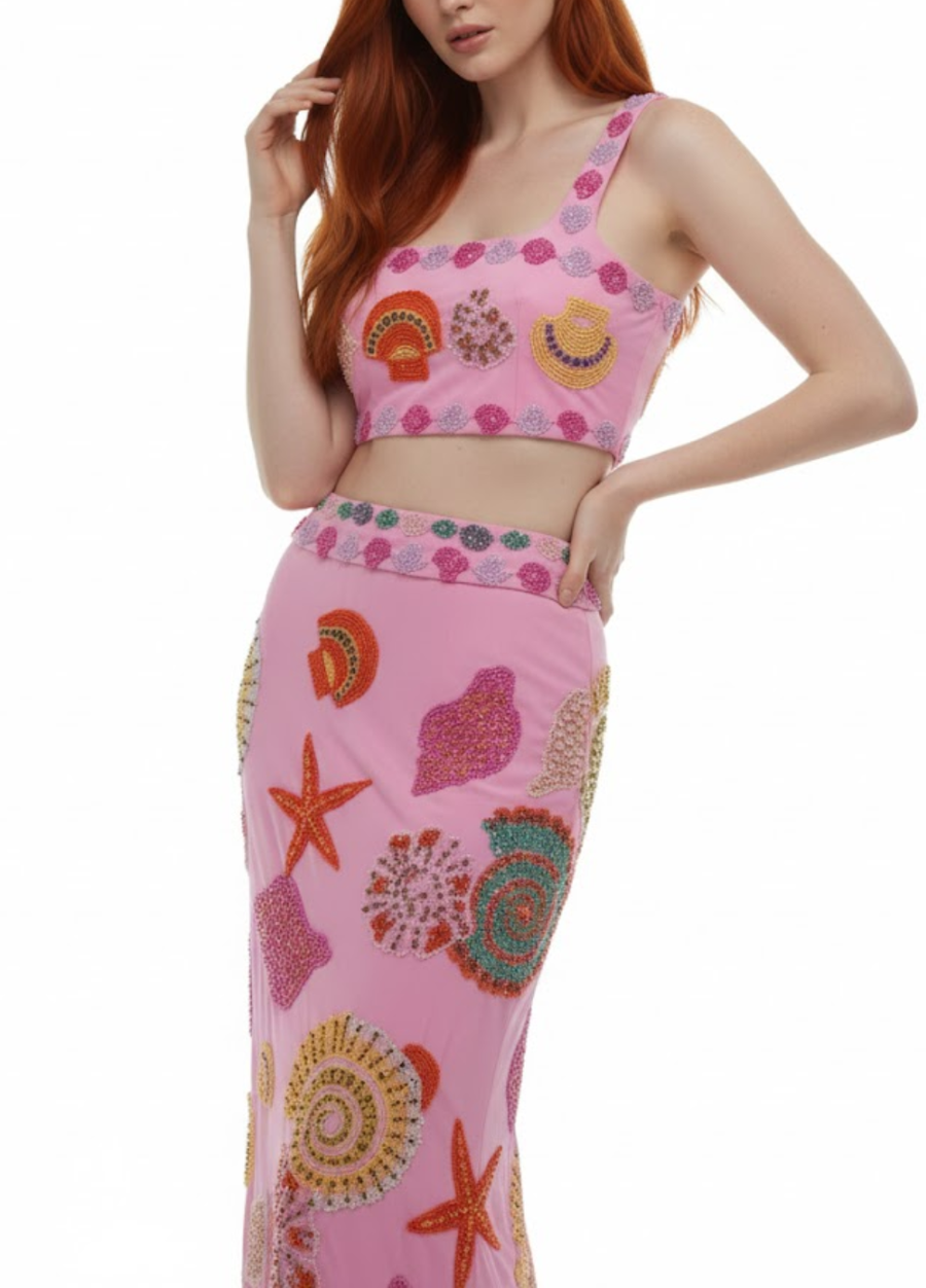 New York Shell Hand-Embroidered Top Pink