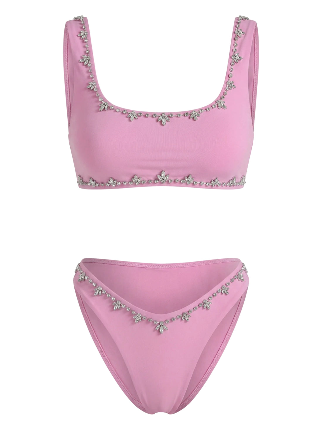 Aaliyah Hand Embroidered Crystals Bikini Top in Pink