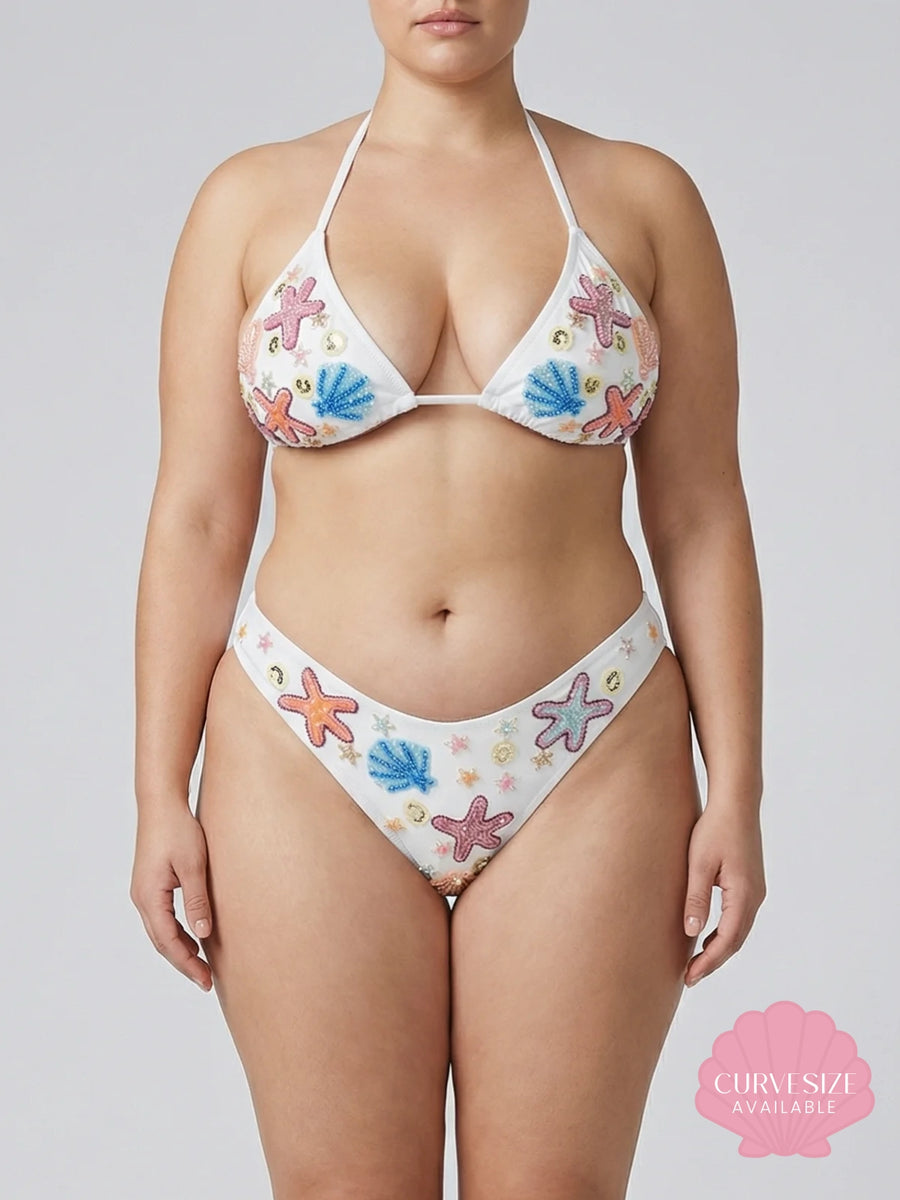 Marissa Hand Embroidered Luxe Bikini Bottom- White