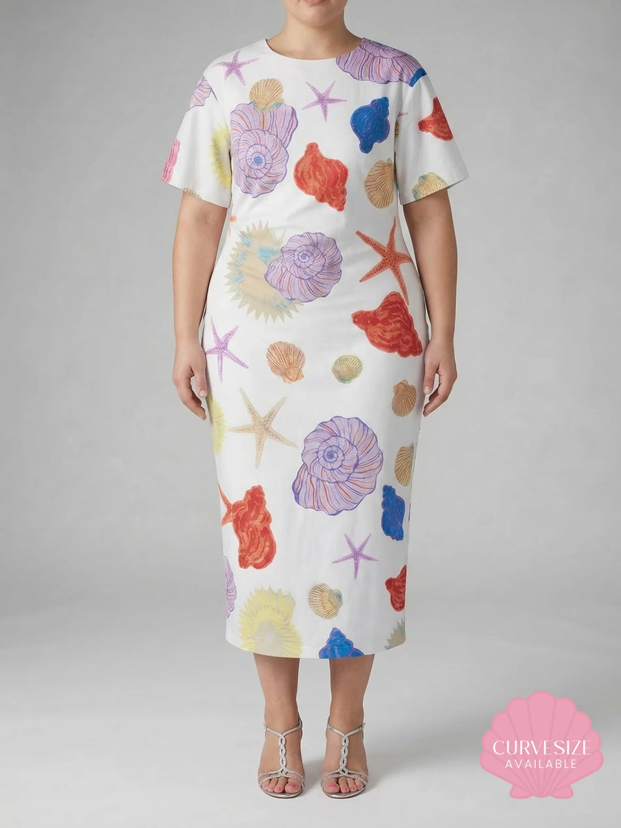 Oceanus Floral Print White Long Dress