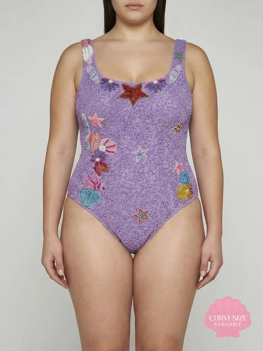 Sea Whisper Fully Beaded Pink Swimsuit
