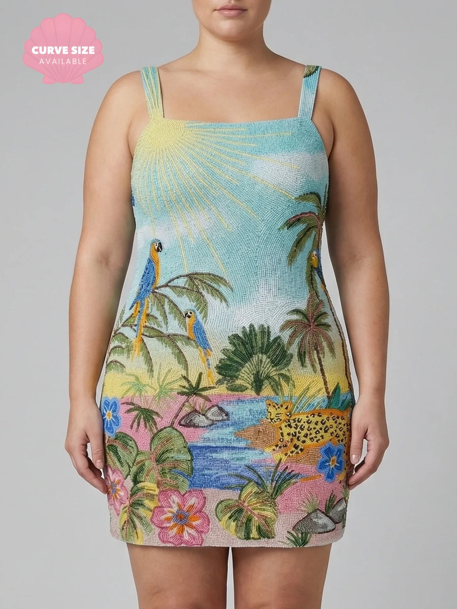 Sunshine Peacock Blue Beaded Mini Dress