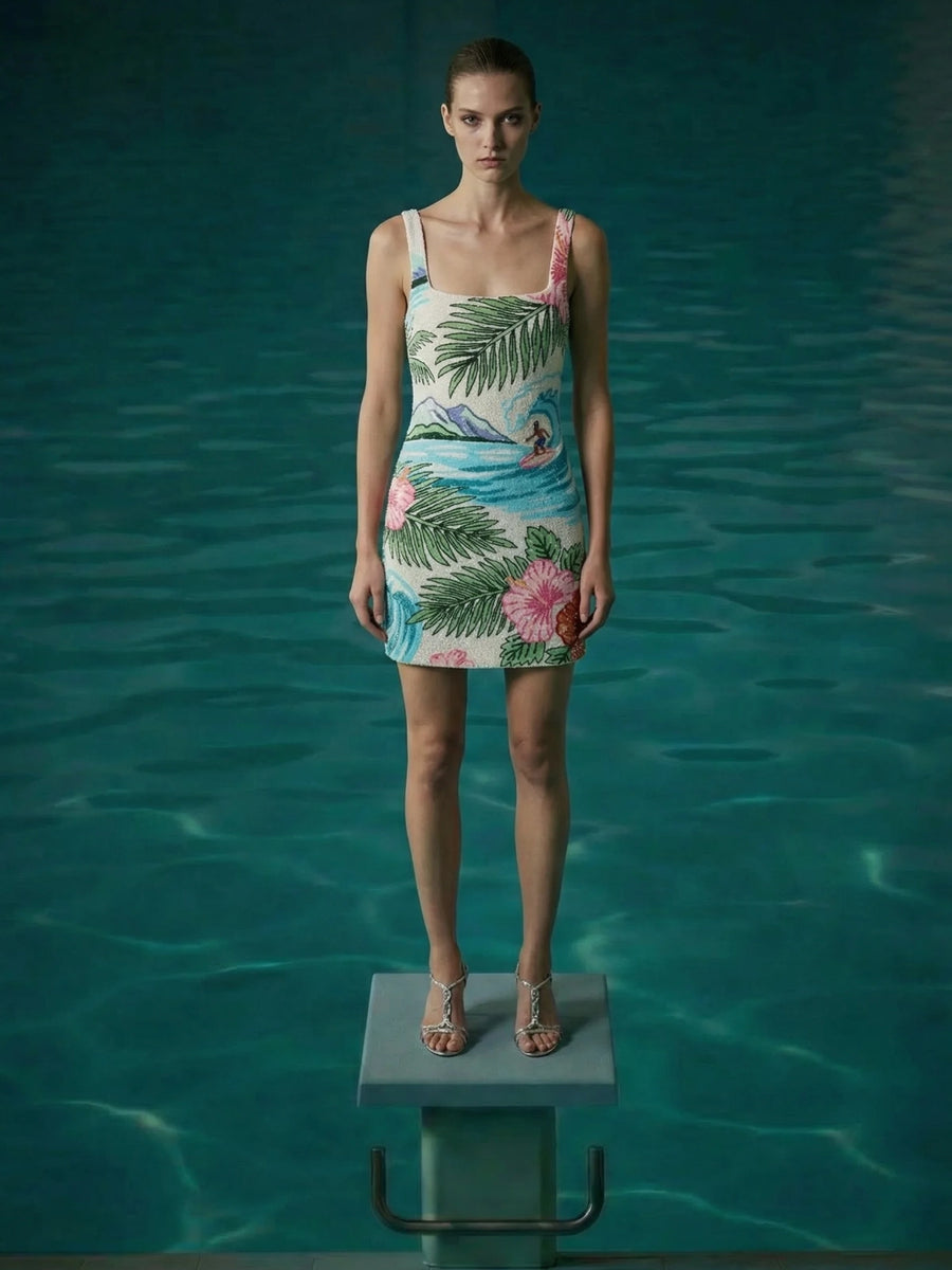 Tropical Surf Beaded Mini Dress