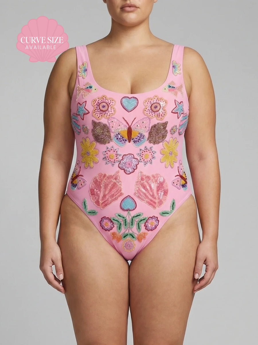 Mirrored Sea One Piece Swimsuit Pink