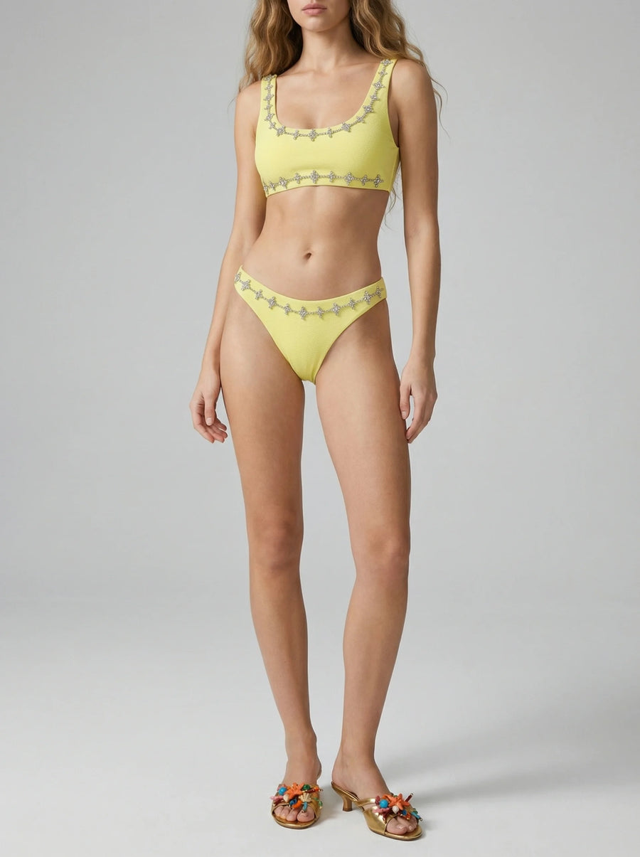 Aaliyah Embellished Bikini Bottom Yellow