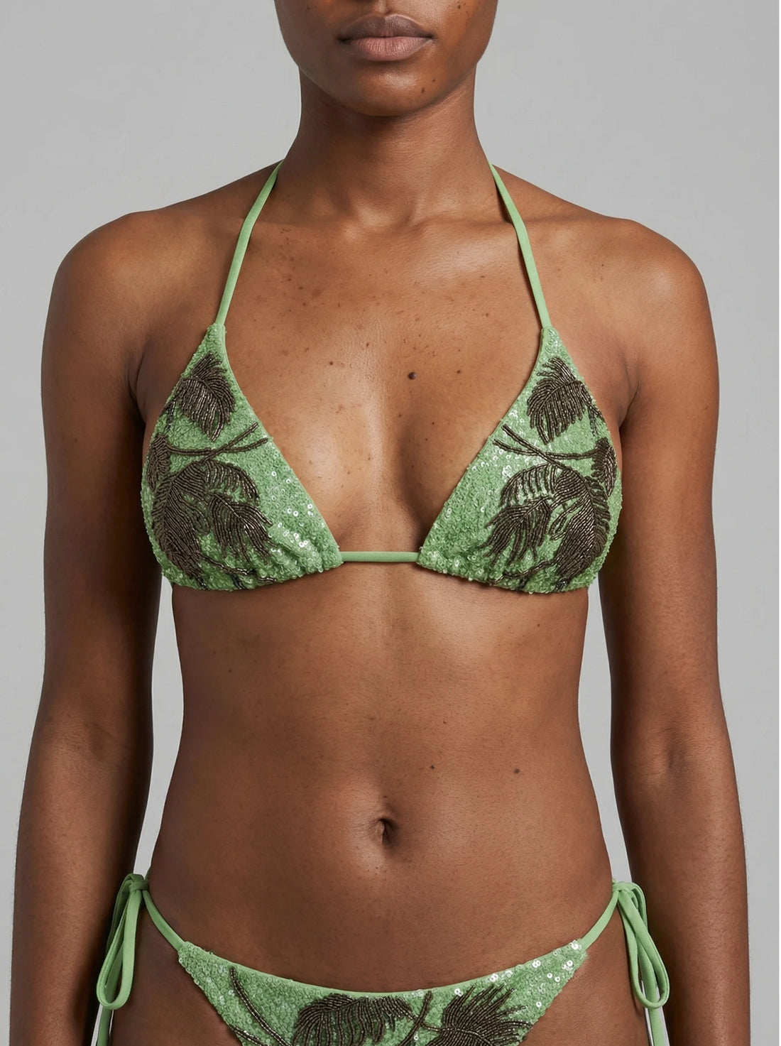 St. Barth Green Hand-Beaded Crystal Bikini Top