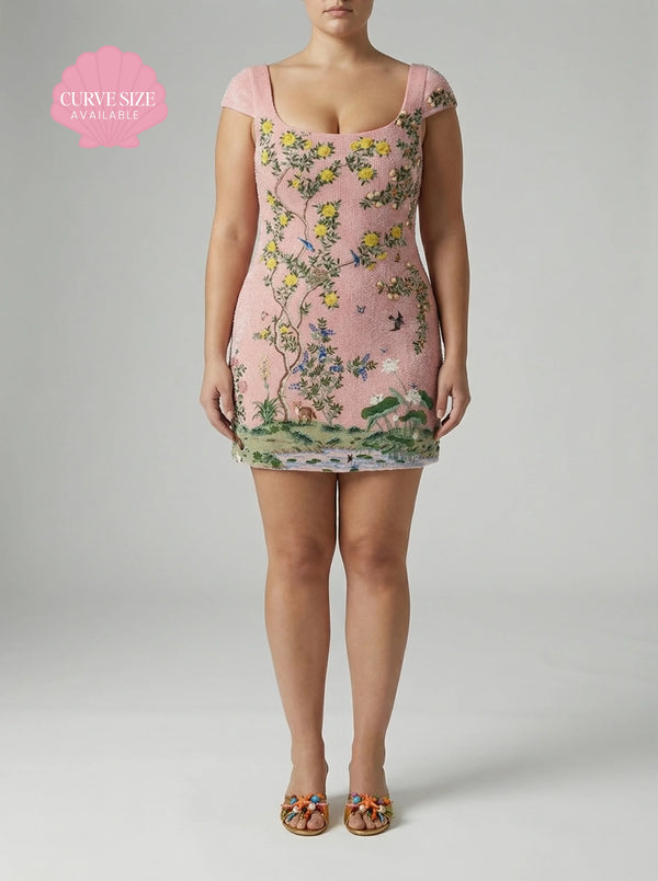 Curve Pink Enchanted Garden Mini Dress