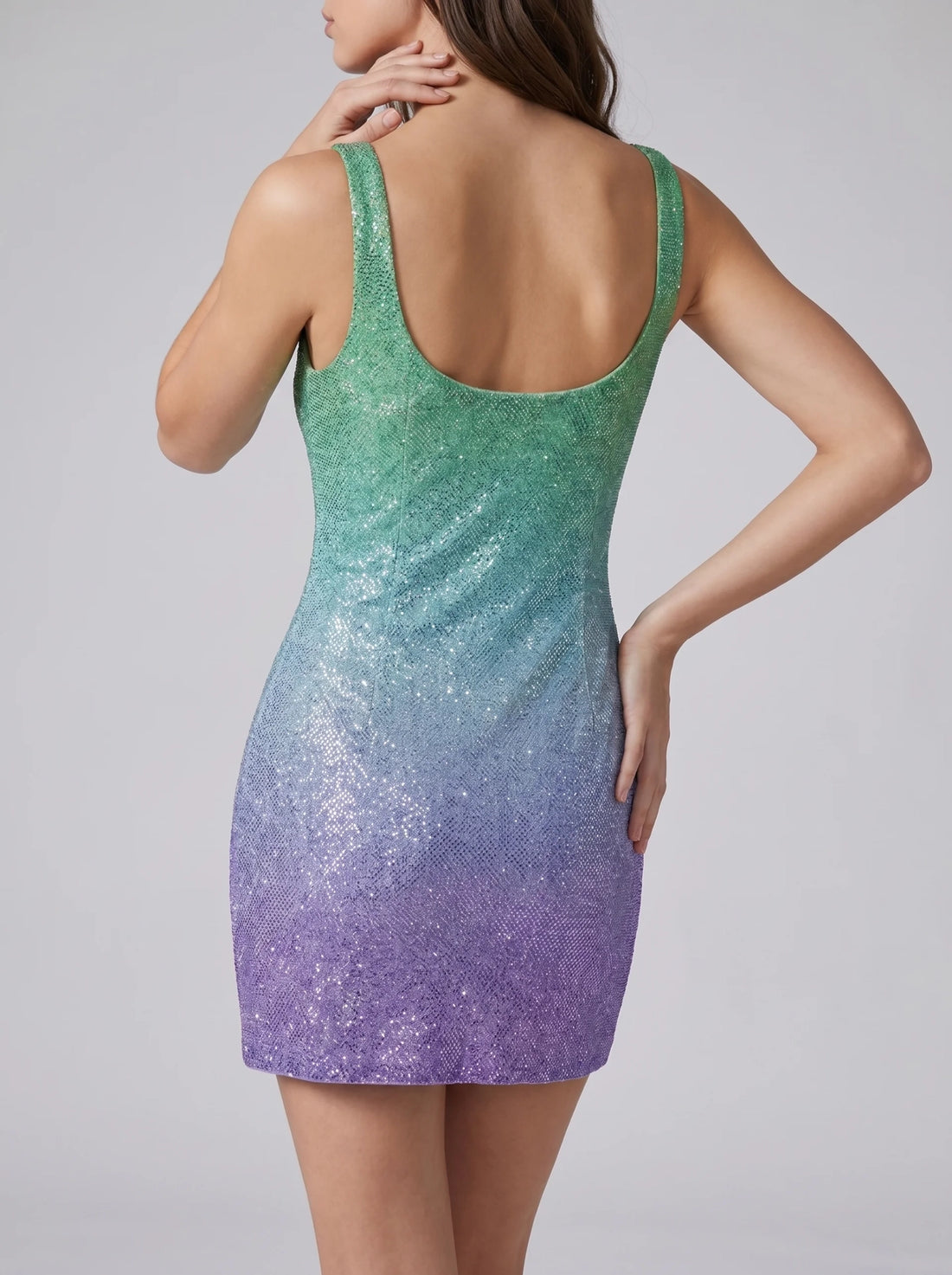 Sofia Hand Beaded Party Dress Green Purple Ombre