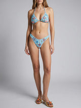 Fia Tropical Hand Embroidered Bikini Top Blue