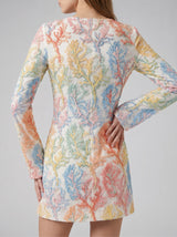 Serena Coral Colorful White Sleeve Hand Beaded Mini Dress