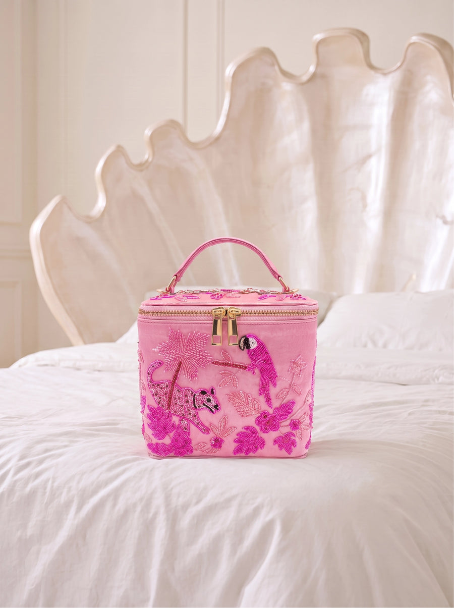 Tropical Pink Hand-Embroidered Vanity Bag