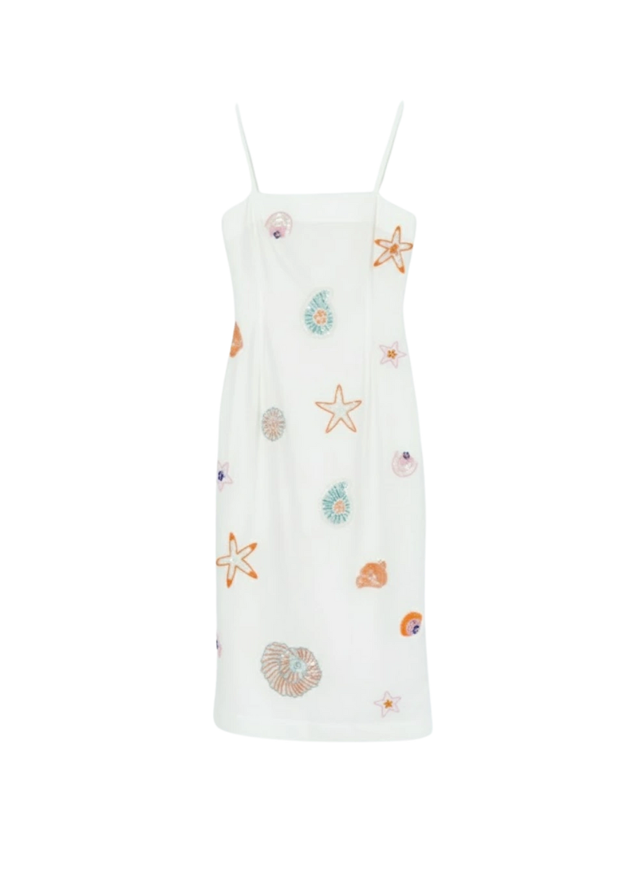 Kiara Crystal White Midi Dress