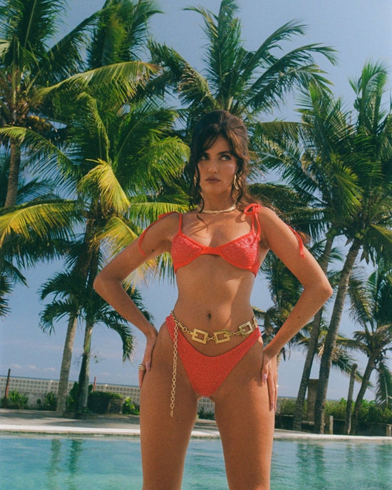 Ariel Hand - Beaded Bikini Top Red - Oceanus Swimwear