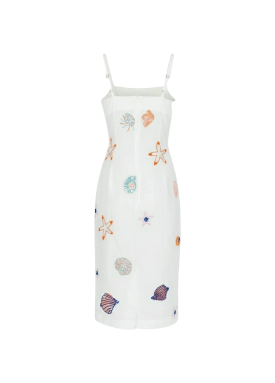 Kiara Crystal White Midi Dress