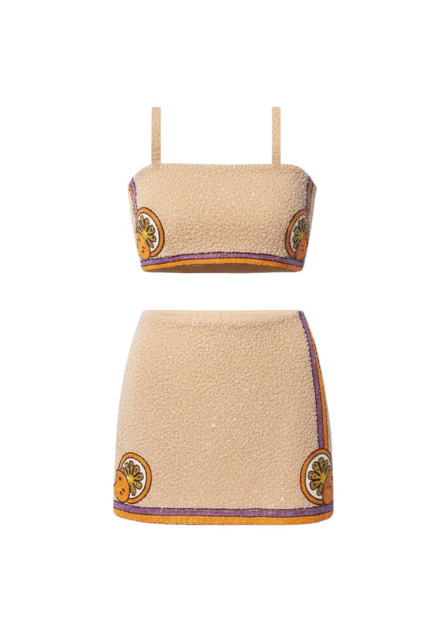 Melodie Co-ord Hand Embroidered Crystal Skirt Peach