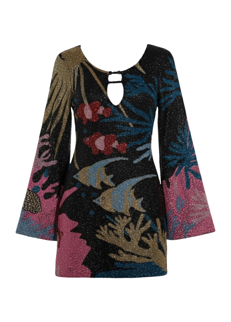 Palazzo Beaded Black Mini Dress