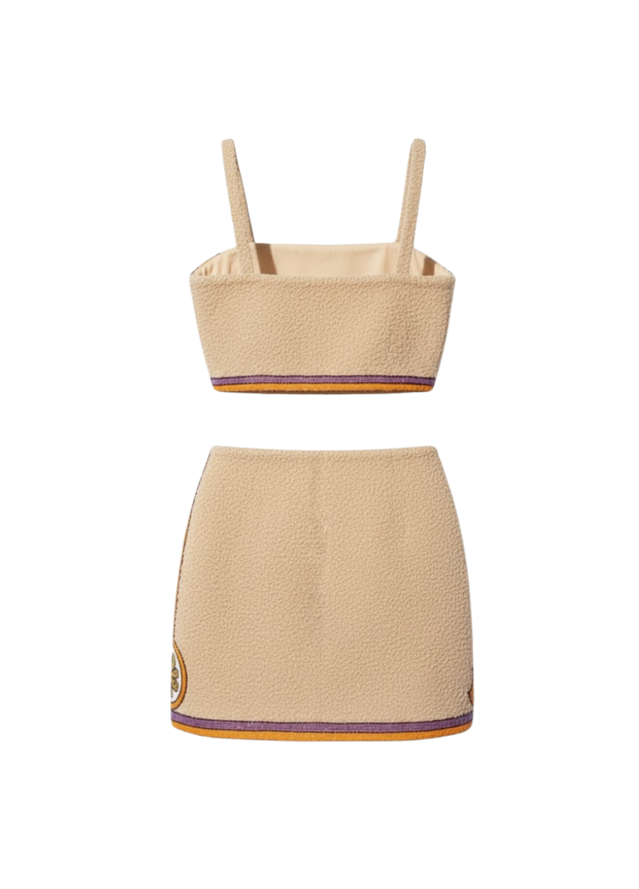 Melodie Co-ord Hand Embroidered Crystal Skirt Peach