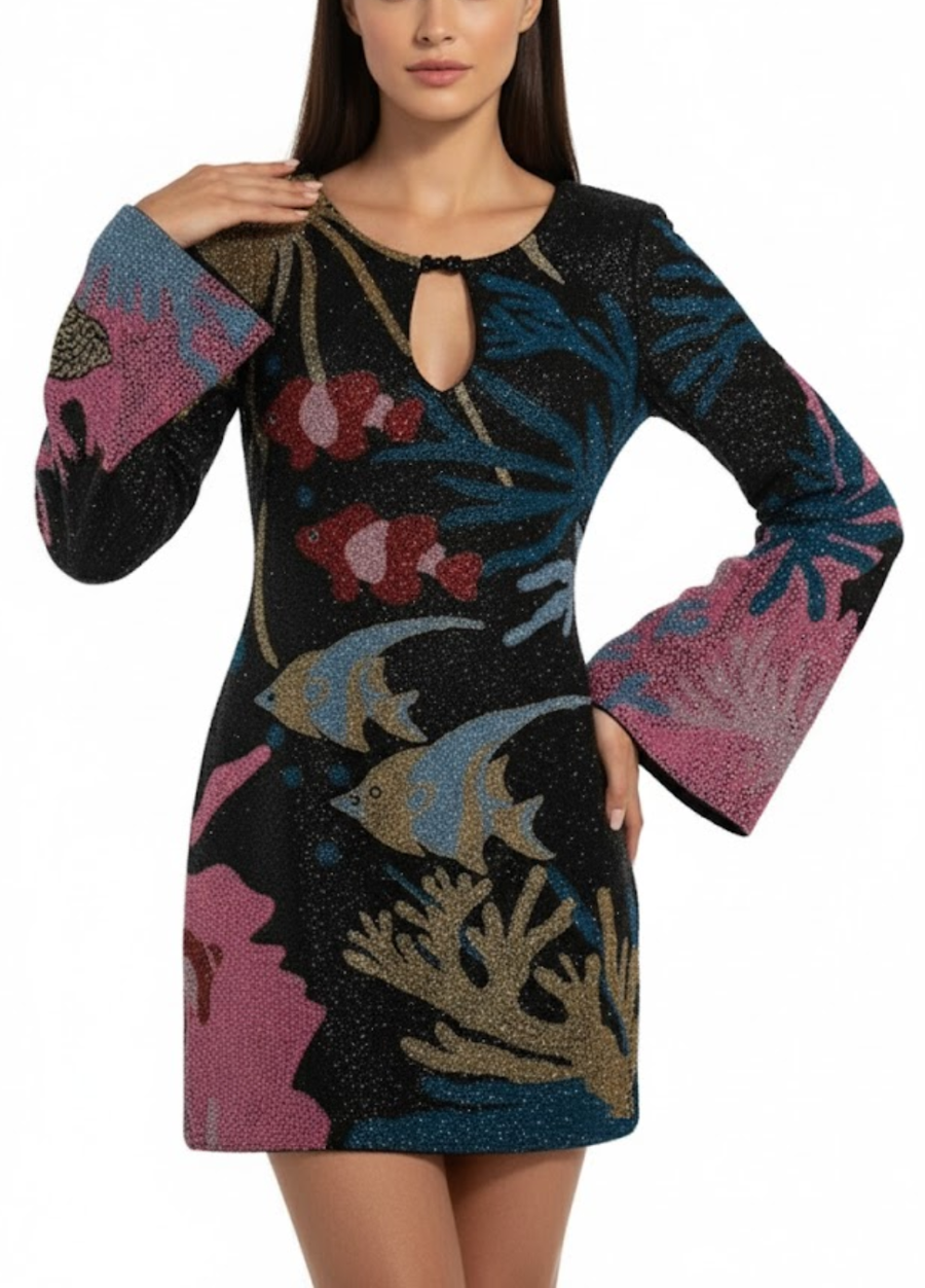 Palazzo Beaded Black Mini Dress