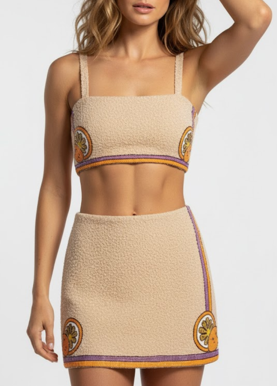 Melodie Co-ord Hand Embroidered Crystal Skirt Peach