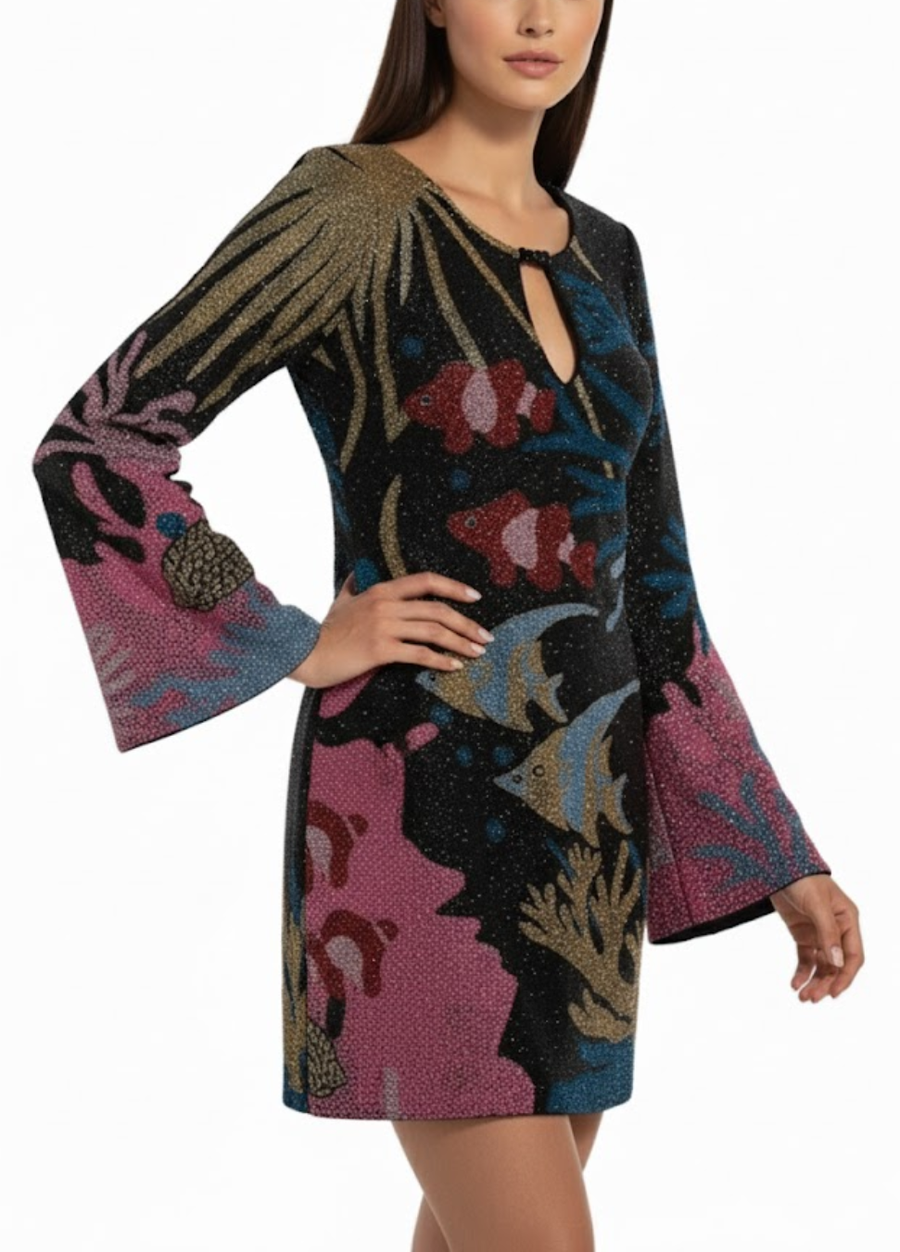 Palazzo Beaded Black Mini Dress