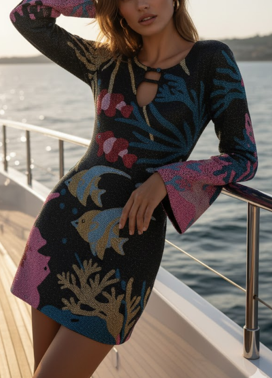 Palazzo Beaded Black Mini Dress