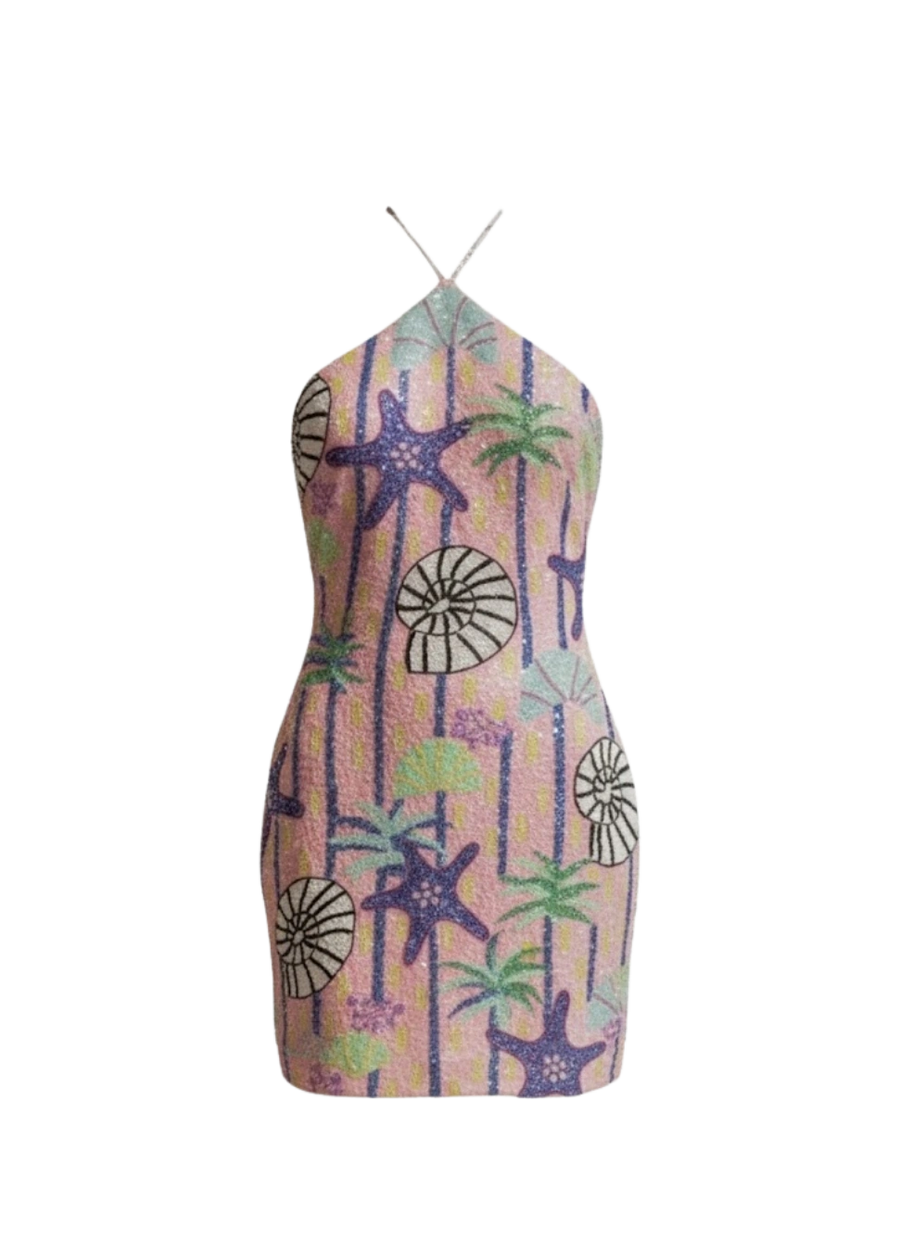 Shell Halterneck Mini Dress - Pink