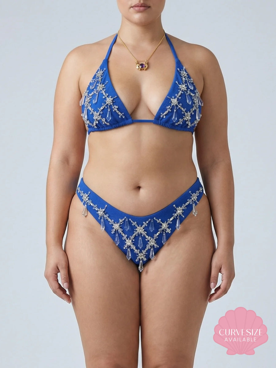 Calliope Luxury Crystal Bikini Bottom - Blue Electric