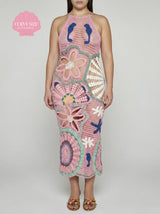 Curve Pearl Halter Crochet Maxi Dress Multi Coloured