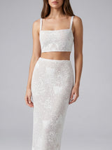Hazel Beaded Powermesh Jellyfish Maxi Skirt- White