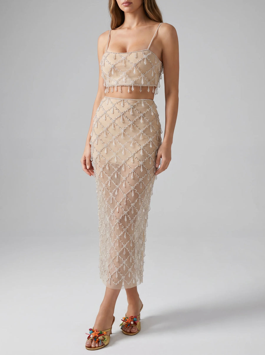 Calliope Luxury Crystal Co-Ord Top Nude