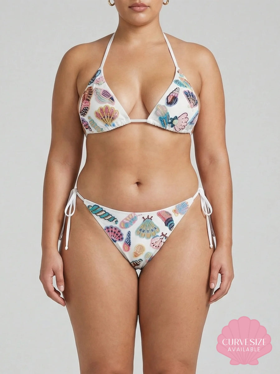 Oceanus x Zandra Rhodes Dreamshell Half Beaded White Bikini Top